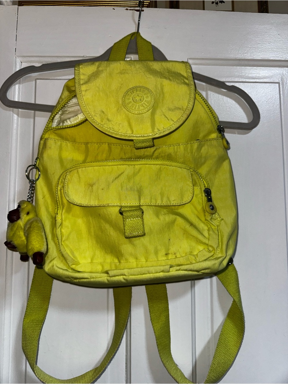 Kipling Bright Yellow Mini Backpack with Plush Monkey Charm